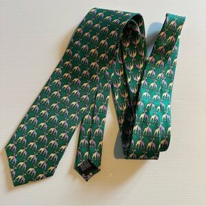 Cape Cod neckwear green 100% silk tie with purple and yellow giraffes